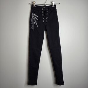 Widow Dolls Kill Spider Web Lace-Up Skinny Jeans XXS Goth Punk